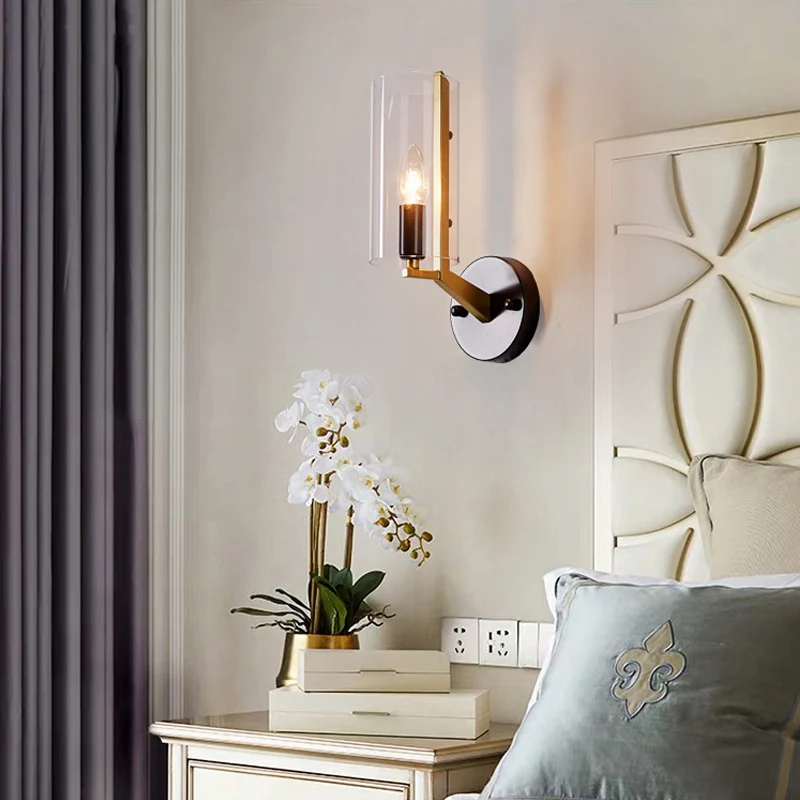 Traditionele kaars wandmontage verlichting metaal 1 kop wandlamp goud met cilinder helder glazen kap Clearhalo