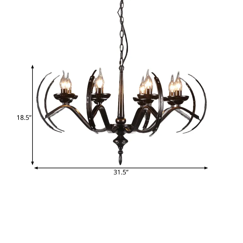 Traditionele kaarshanglamp, 8 lampen, ijzeren kroonluchterlamp met ronde arm zwart Clearhalo