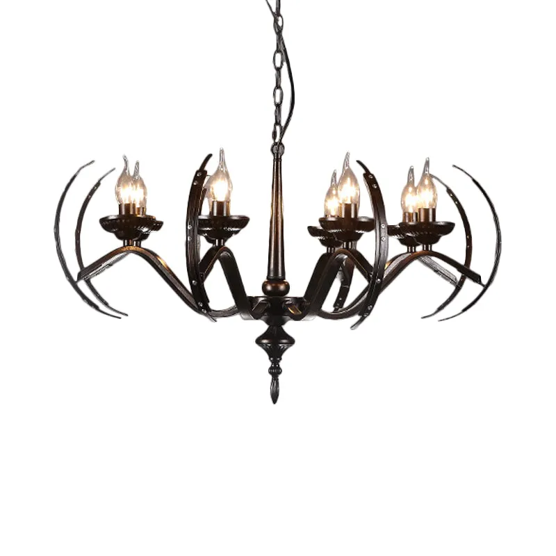 Traditionele kaarshanglamp, 8 lampen, ijzeren kroonluchterlamp met ronde arm zwart Clearhalo