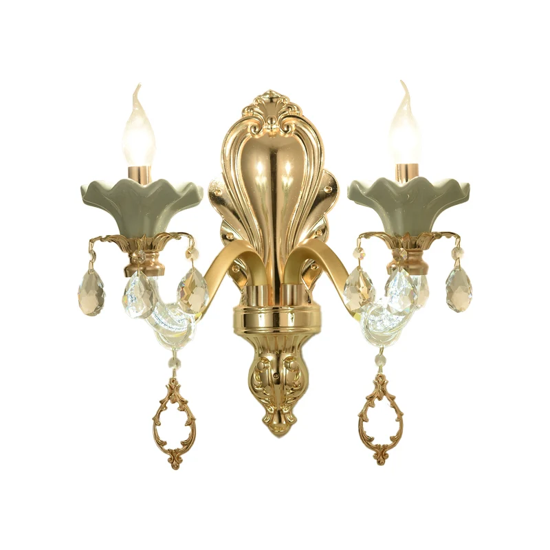 Traditionele kaars-wandverlichting Idee 1/2-lichts kristallen wandmontage lamparmatuur goud Clearhalo
