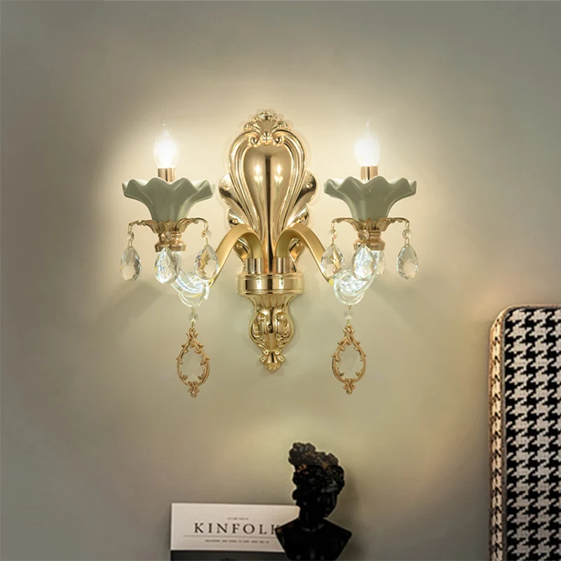 Traditionele kaars-wandverlichting Idee 1/2-lichts kristallen wandmontage lamparmatuur goud Clearhalo