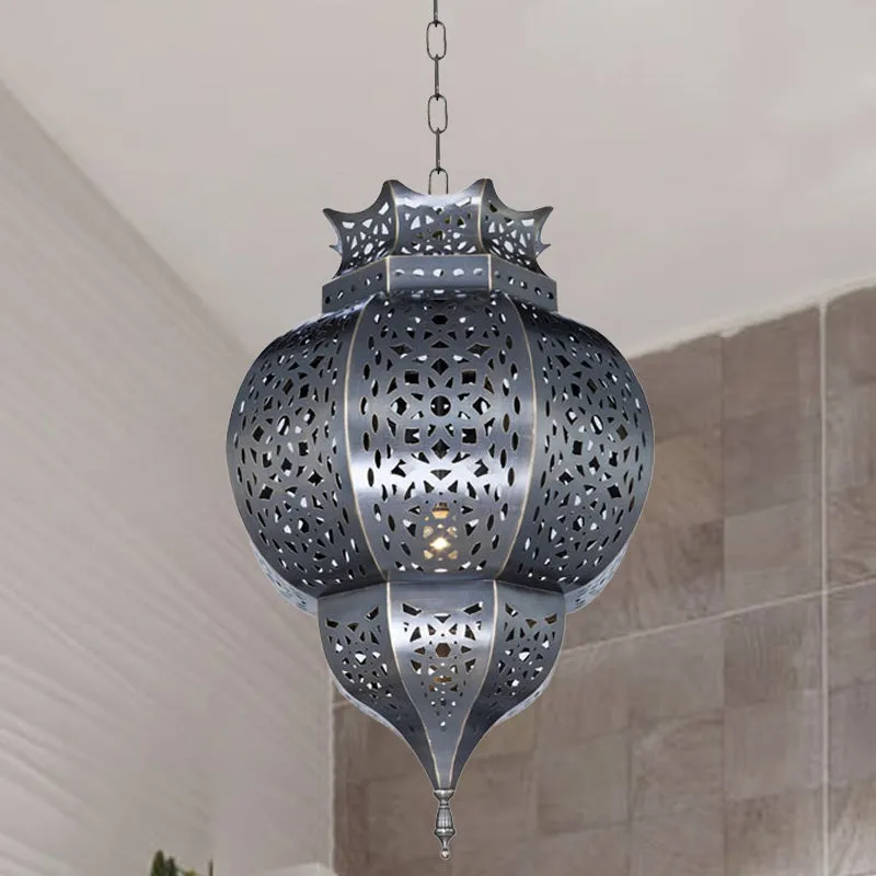 Traditionele kalebasvormige hanglamp met 1 kop metalen plafondhanglamp grijs Clearhalo