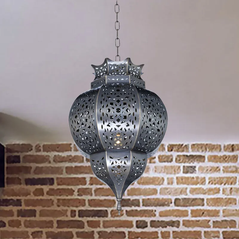 Traditionele kalebasvormige hanglamp met 1 kop metalen plafondhanglamp grijs Clearhalo