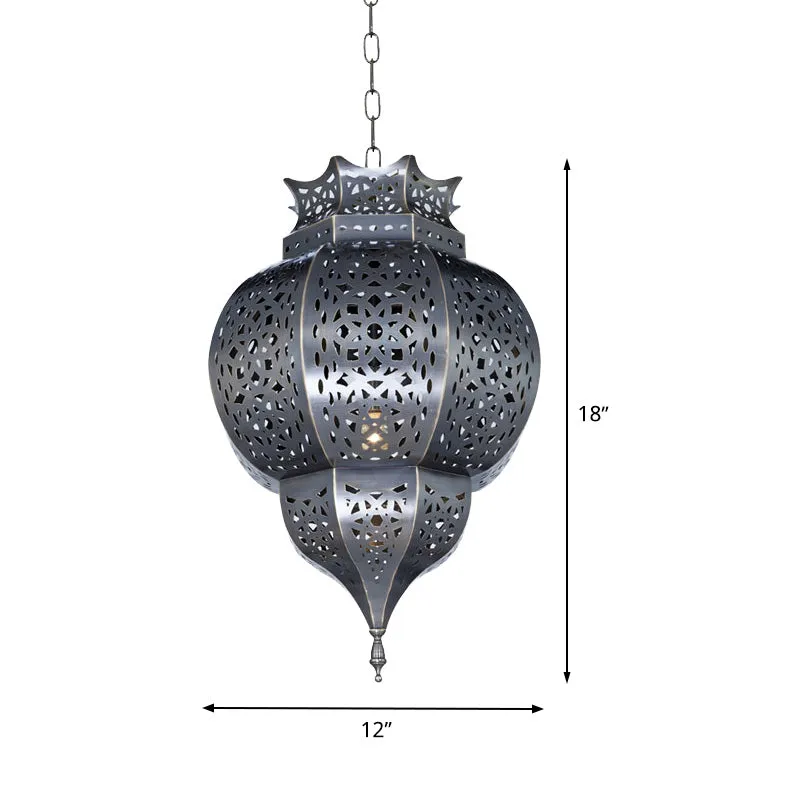 Traditionele kalebasvormige hanglamp met 1 kop metalen plafondhanglamp grijs Clearhalo