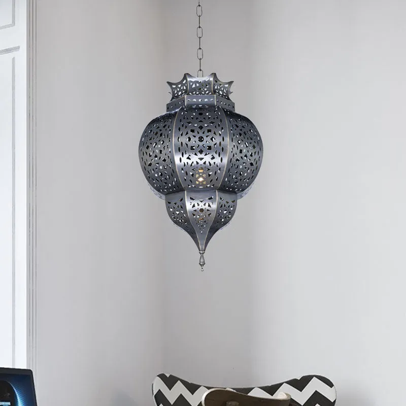 Traditionele kalebasvormige hanglamp met 1 kop metalen plafondhanglamp grijs Clearhalo