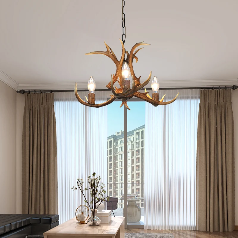 Traditionele kandelaar hangende hanger 3/5/6 lampen hars plafondkroonluchter kaki voor woonkamer Clearhalo