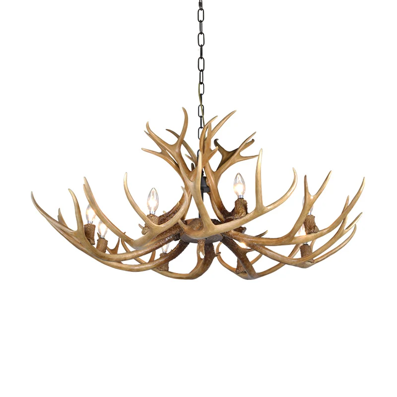 Traditionele kandelaar hangende hanger 3/5/6 lampen hars plafondkroonluchter kaki voor woonkamer Clearhalo