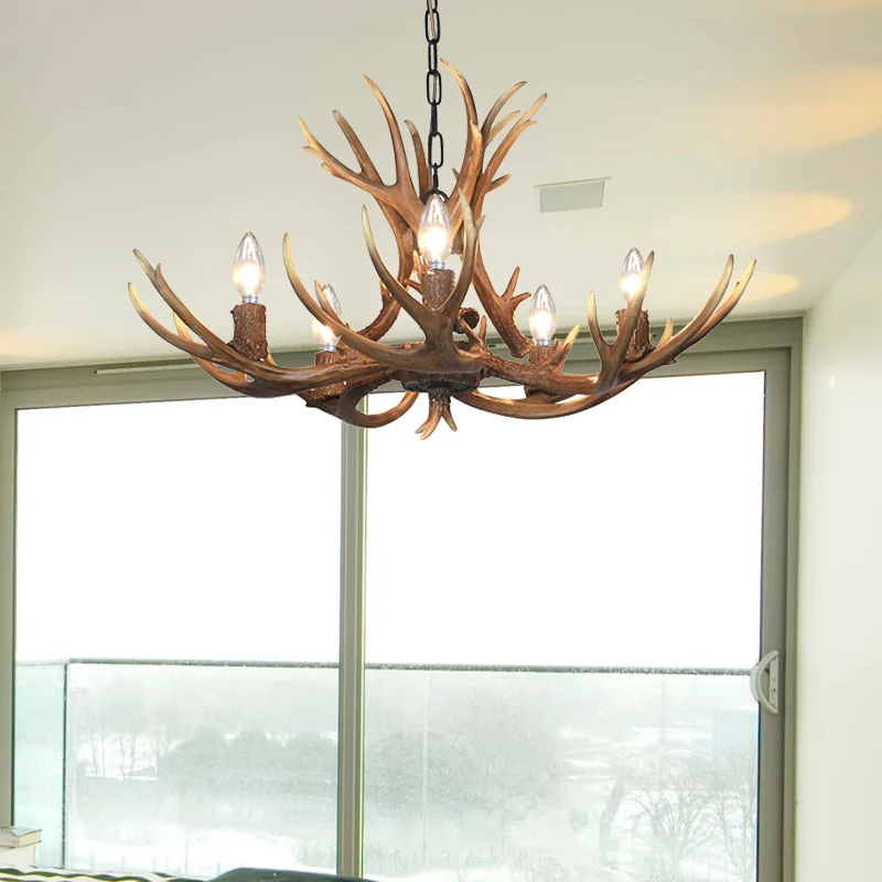 Traditionele kandelaar hangende hanger 3/5/6 lampen hars plafondkroonluchter kaki voor woonkamer Clearhalo