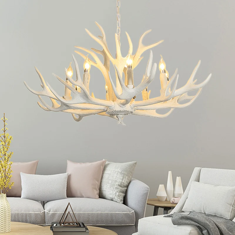 Traditionele kandelaar hangende hanger 8-lichts hars plafondkroonluchter wit voor woonkamer Clearhalo