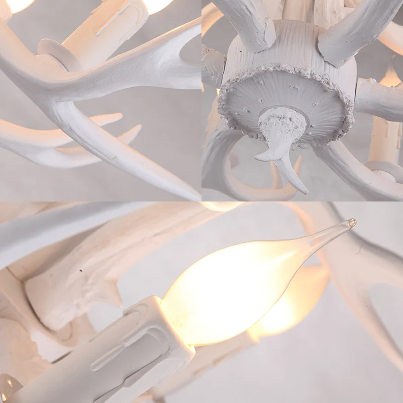 Traditionele kandelaar hangende hanger 8-lichts hars plafondkroonluchter wit voor woonkamer Clearhalo