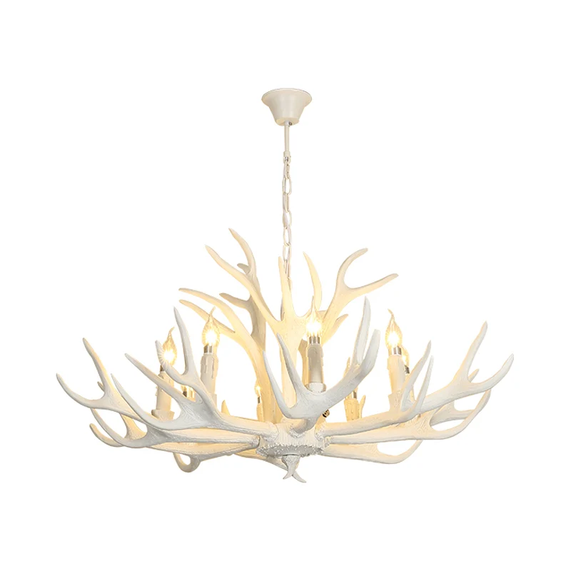 Traditionele kandelaar hangende hanger 8-lichts hars plafondkroonluchter wit voor woonkamer Clearhalo