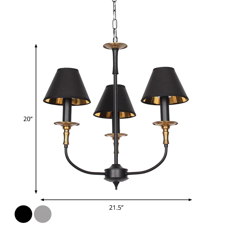 Traditionele kegelvormige kroonluchter, stoffen hangende hanger met 3/4/6 koppen zwart/chroom met neerklapbare arm Clearhalo
