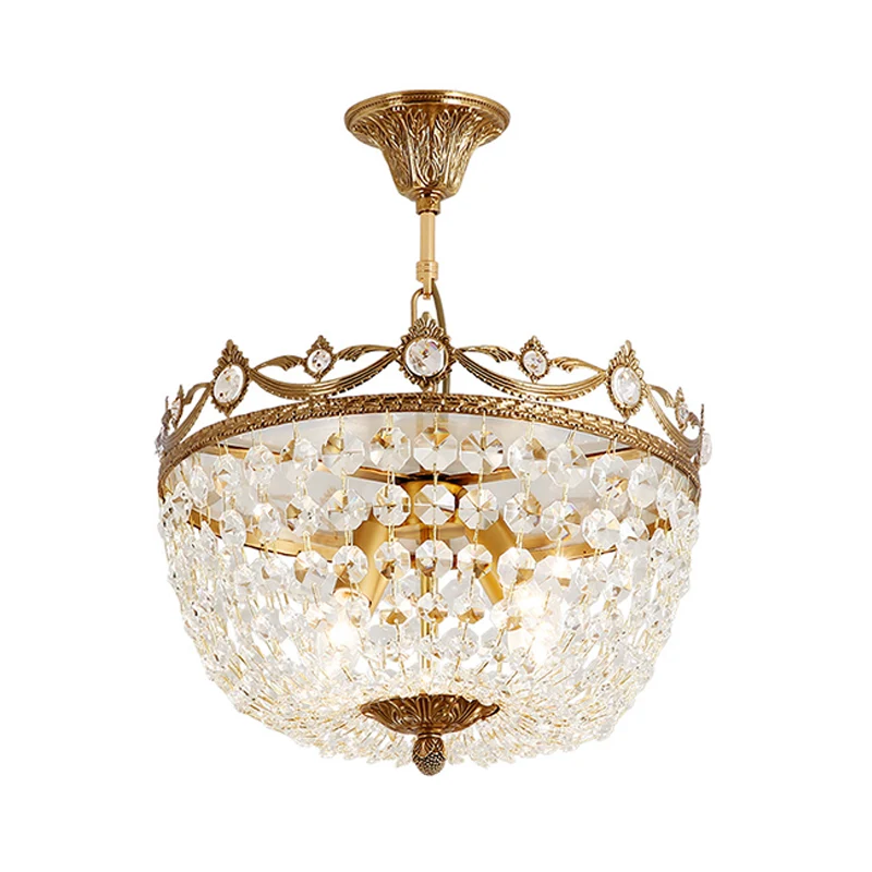 Traditionele kom hangende kroonluchter kristal 4 lampen hanglamp messing voor gang Clearhalo