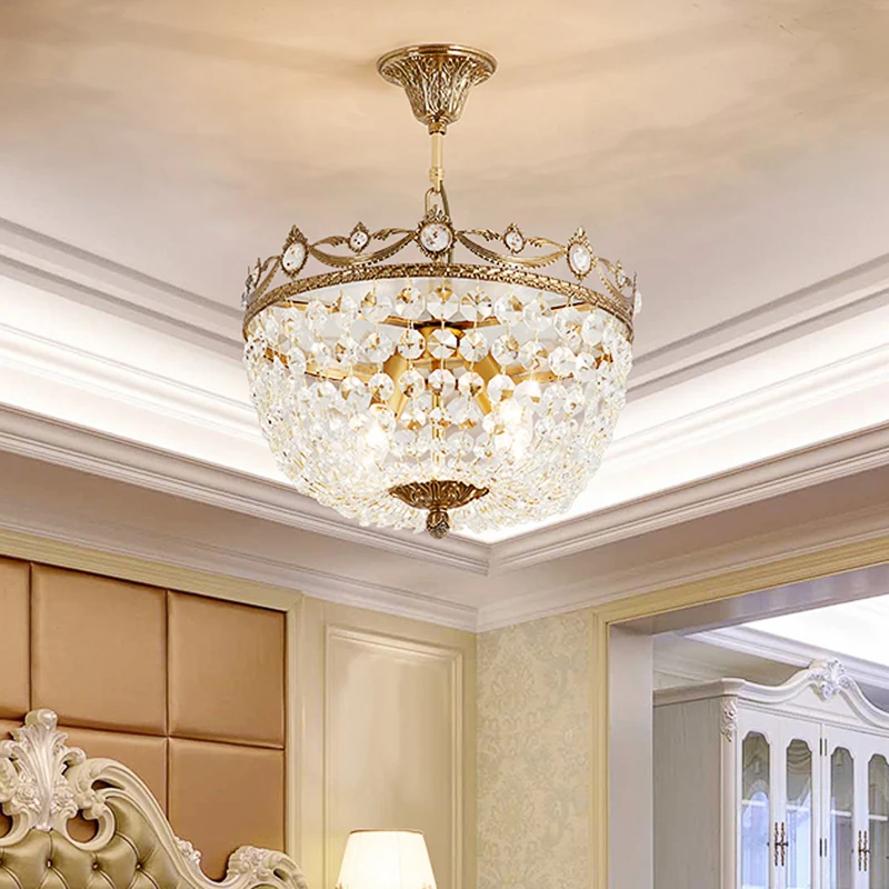 Traditionele kom hangende kroonluchter kristal 4 lampen hanglamp messing voor gang Clearhalo