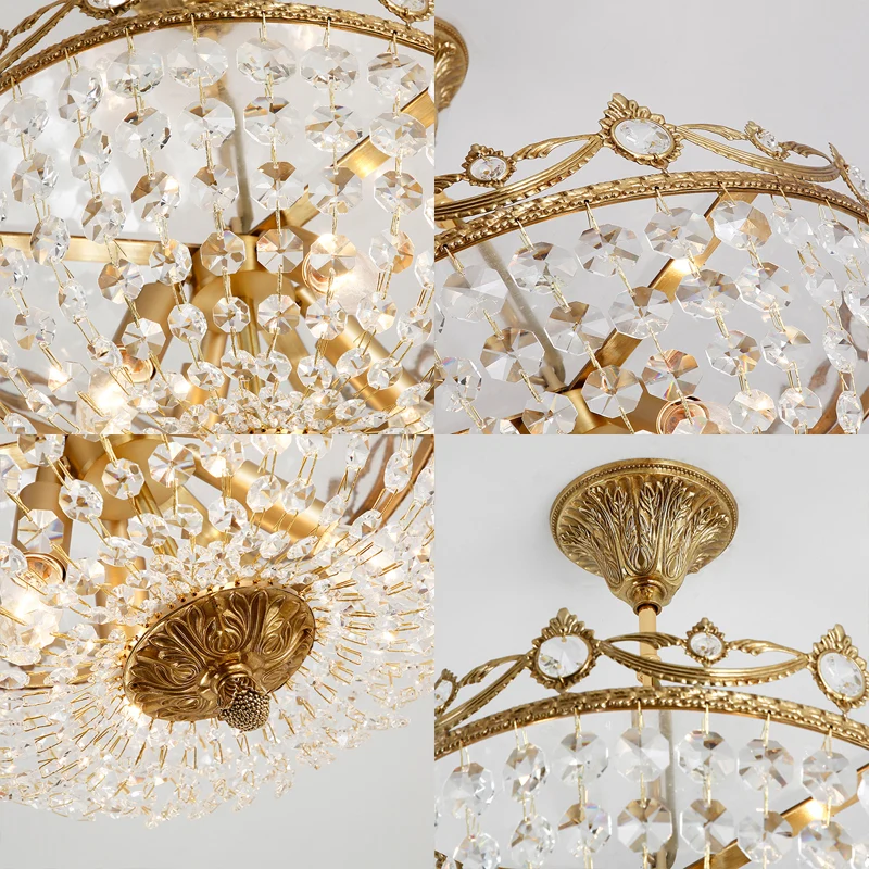 Traditionele kom hangende kroonluchter kristal 4 lampen hanglamp messing voor gang Clearhalo