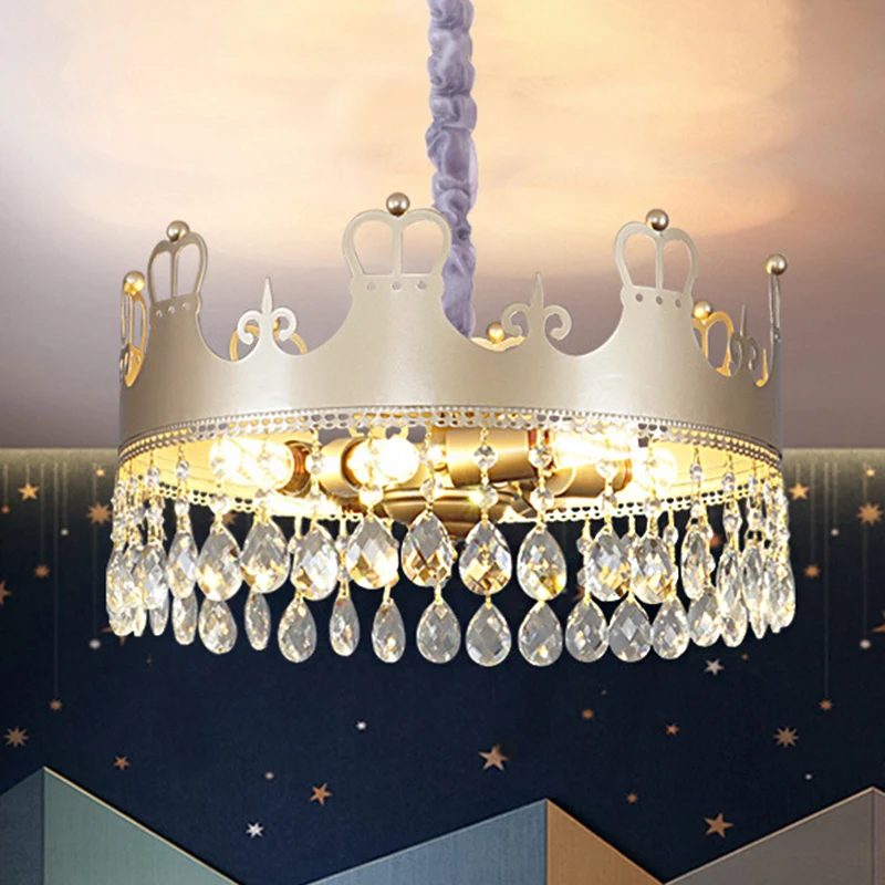 Traditionele kroonkroonluchterlamp met 6 koppen helder kristalaccenten hanglicht goud Clearhalo