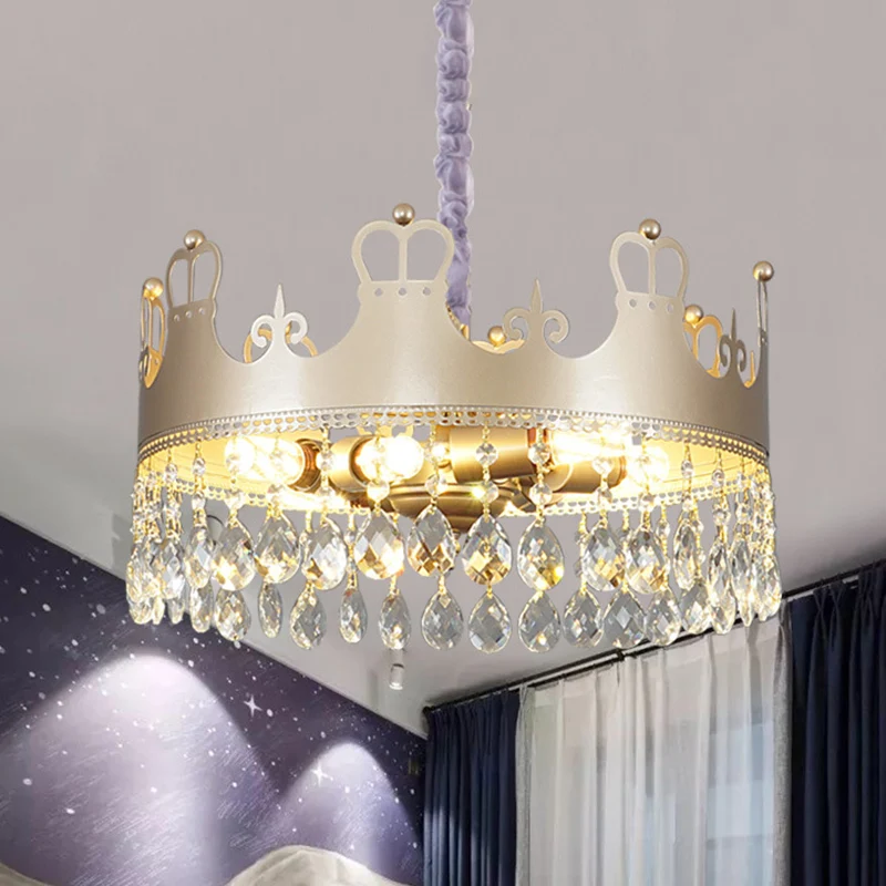 Traditionele kroonkroonluchterlamp met 6 koppen helder kristalaccenten hanglicht goud Clearhalo