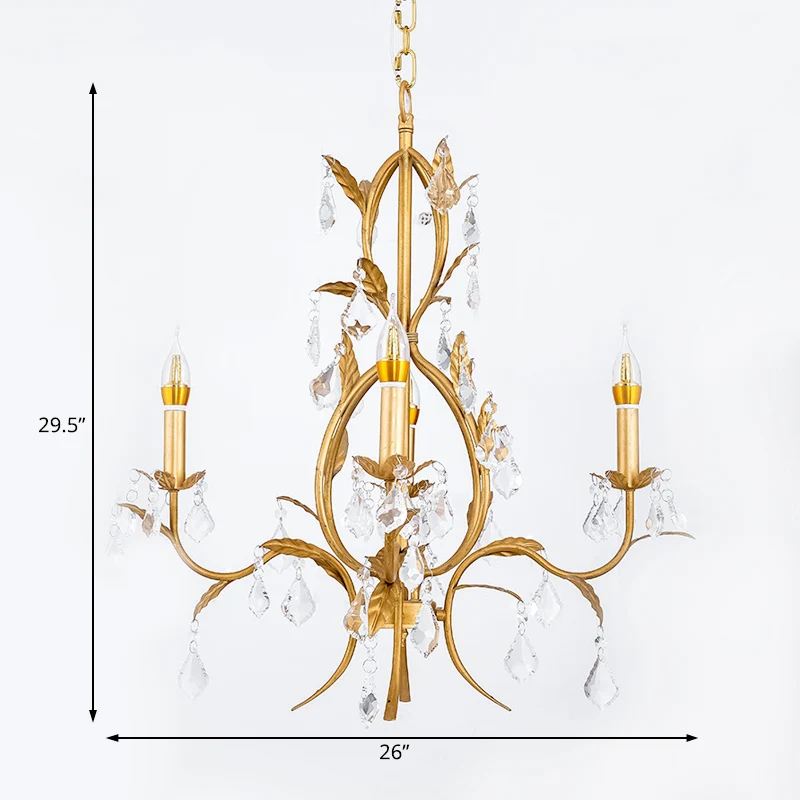 Traditionele kroonluchter met gouden arm, 4 lampen, hangend plafondlicht van metaal en kristal Clearhalo