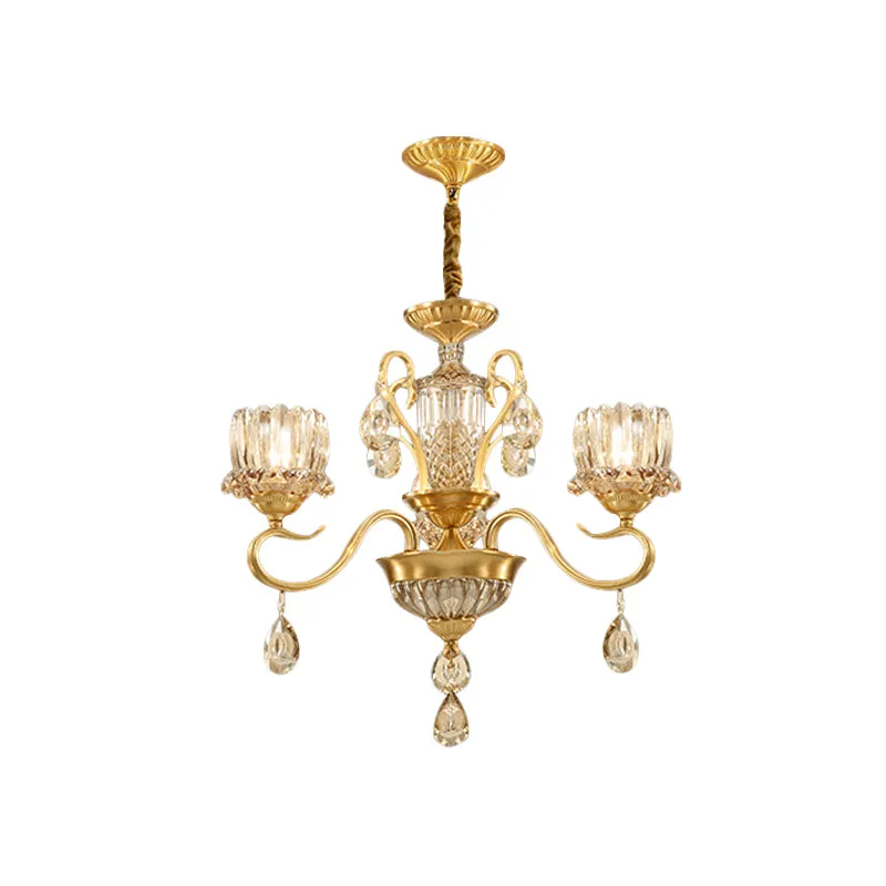 Traditionele Lotus hangende kroonluchter, 3/5-lichts helder kristalglazen plafondhanglamp messing Clearhalo