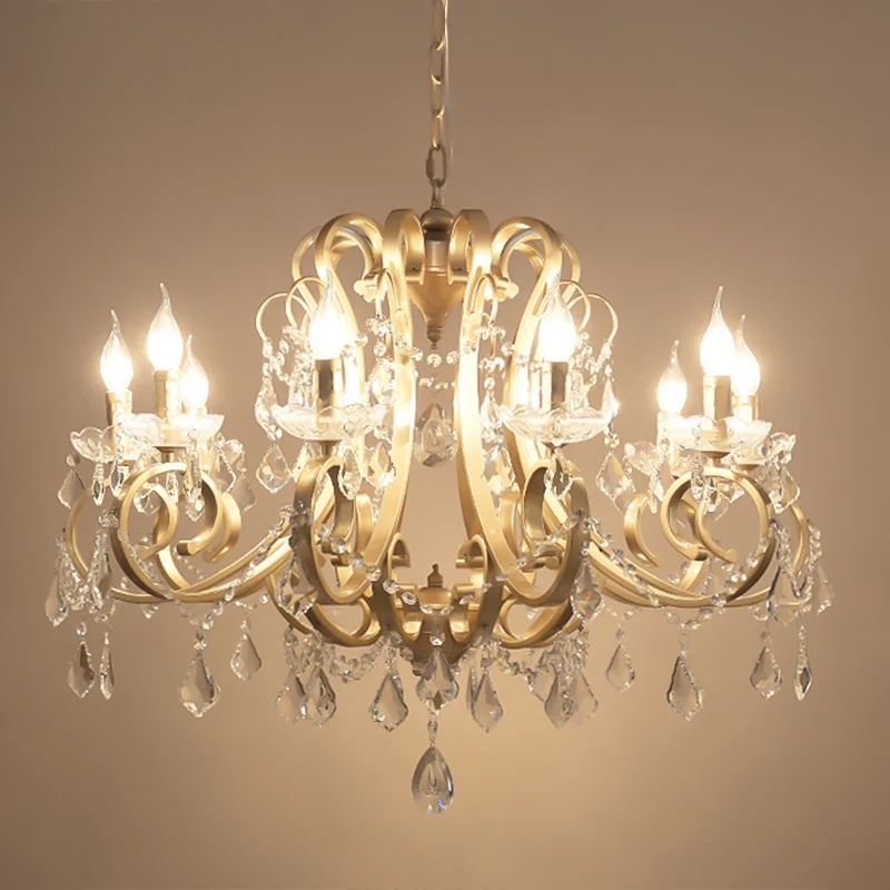 Traditionele metalen hanglamp met zwevende armkroonluchter en kristallen accent goud Clearhalo