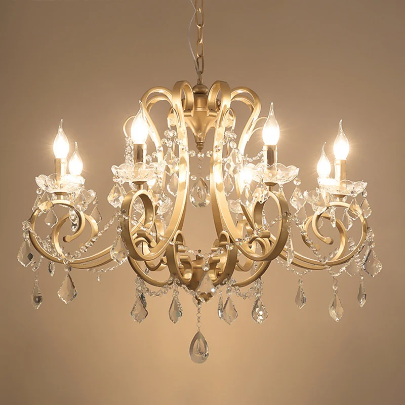 Traditionele metalen hanglamp met zwevende armkroonluchter en kristallen accent goud Clearhalo