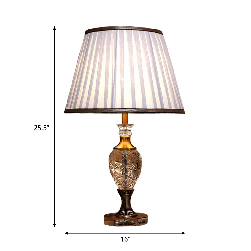 Traditionele nachtlamp met geplooide schaduw, 1 lichte stoffen tafellamp wit voor slaapkamer Clearhalo