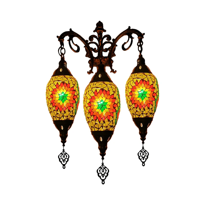 Traditionele ovale wandlamp met 3 koppen gekleurd kunstglas schanslicht wit/rood/lichtblauw Clearhalo