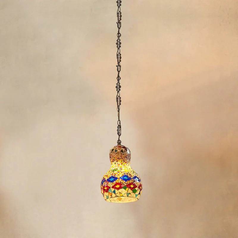 Traditionele peervormige ophangverlichting 1-lichts glas--lood hangende plafondlamp voor restaurant Clearhalo