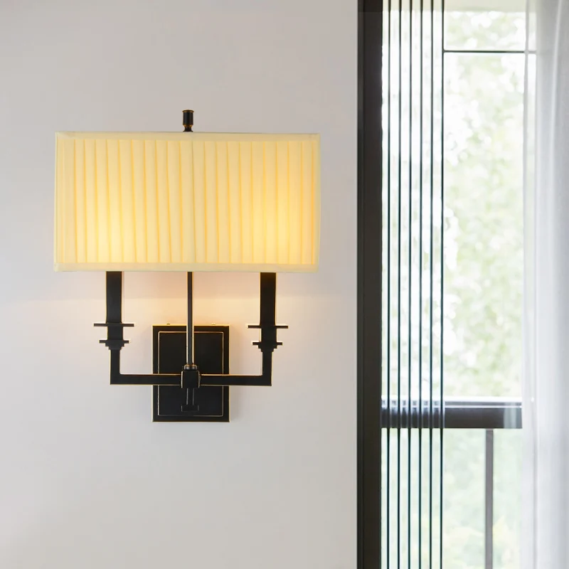 Traditionele rechthoekige wandlamp, 1/2-lichte stoffen wandkandelaar, verlichting wit Clearhalo