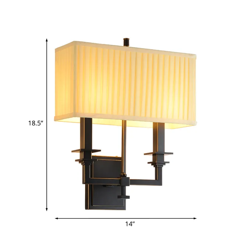 Traditionele rechthoekige wandlamp, 1/2-lichte stoffen wandkandelaar, verlichting wit Clearhalo