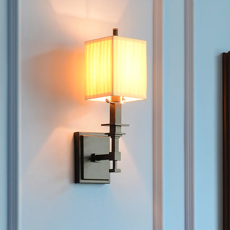 Traditionele rechthoekige wandlamp, 1/2-lichte stoffen wandkandelaar, verlichting wit Clearhalo