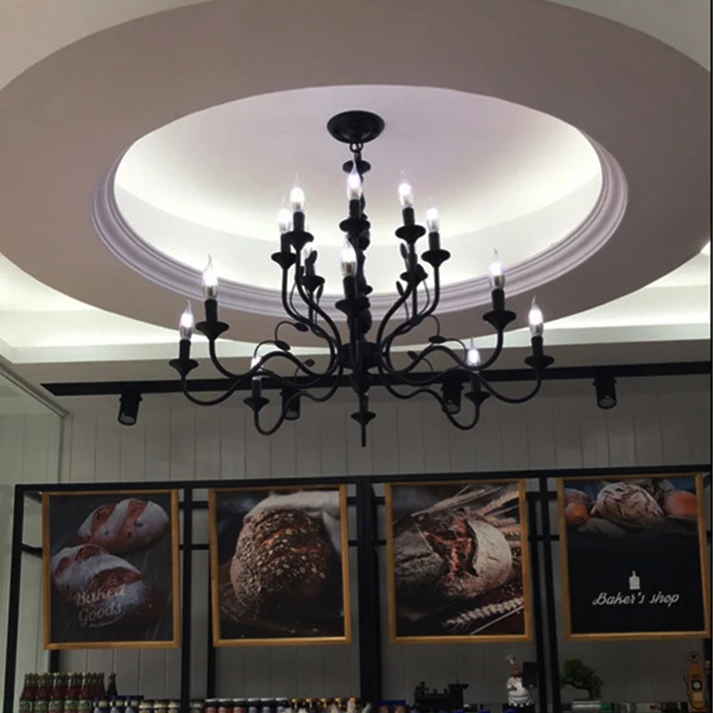 Traditionele ronde arm hangende kroonluchter 10/12/16 lampen Metalen ophanging hanglamp zwart voor woonkamer Clearhalo
