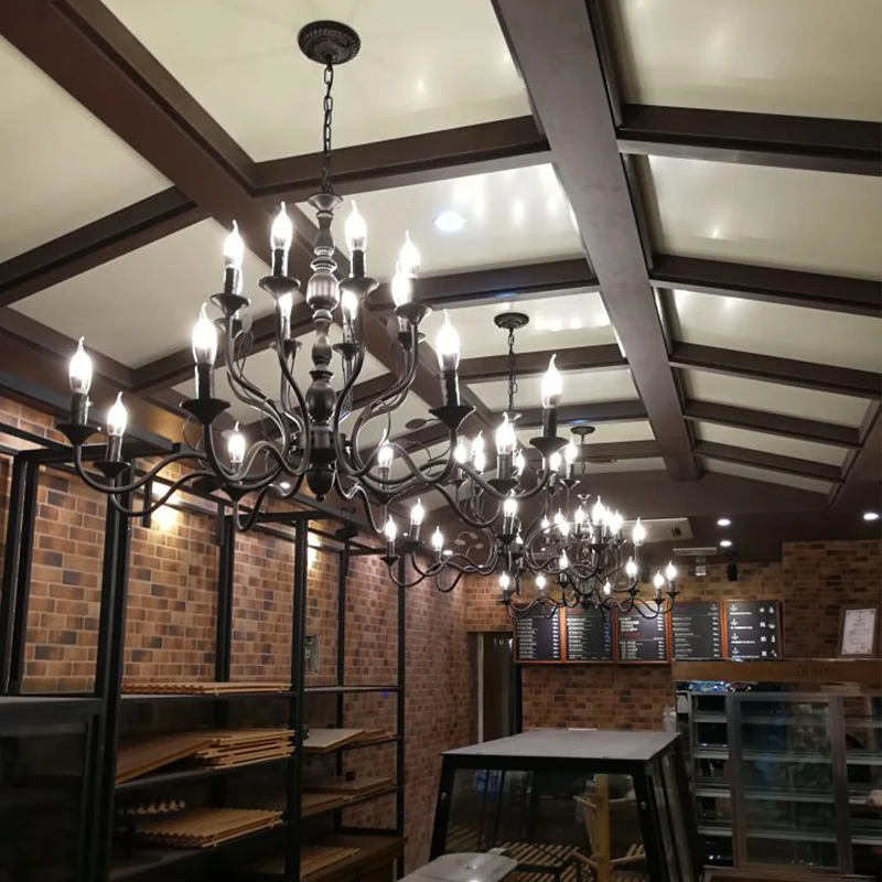 Traditionele ronde arm hangende kroonluchter 10/12/16 lampen Metalen ophanging hanglamp zwart voor woonkamer Clearhalo