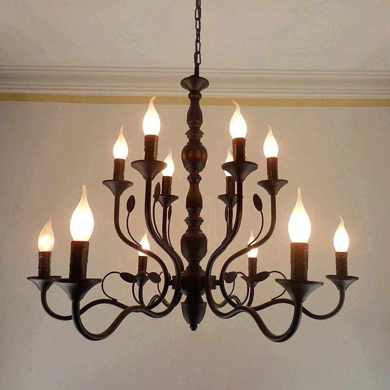Traditionele ronde arm hangende kroonluchter 10/12/16 lampen Metalen ophanging hanglamp zwart voor woonkamer Clearhalo