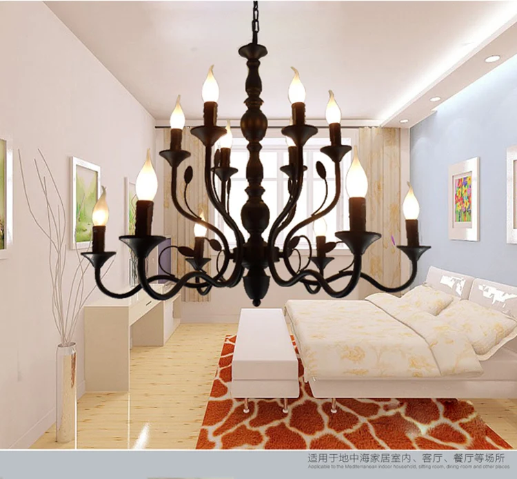 Traditionele ronde arm hangende kroonluchter 10/12/16 lampen Metalen ophanging hanglamp zwart voor woonkamer Clearhalo
