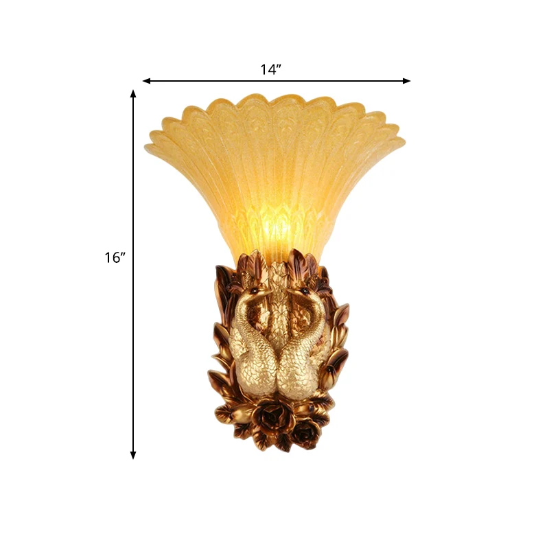 Traditionele stijl Phoenix wandlamp 1 kop hars en amberkleurige glazen wandkandelaar goud voor foyer Clearhalo