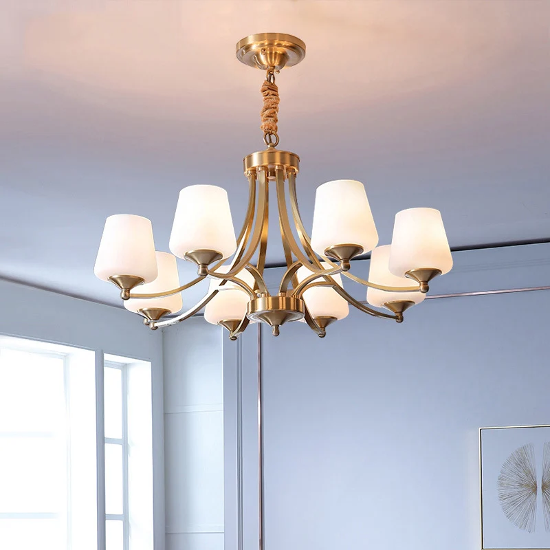 Traditionele taps toelopende hangende plafondlamp van opaline glazen kroonluchterverlichting messing Clearhalo