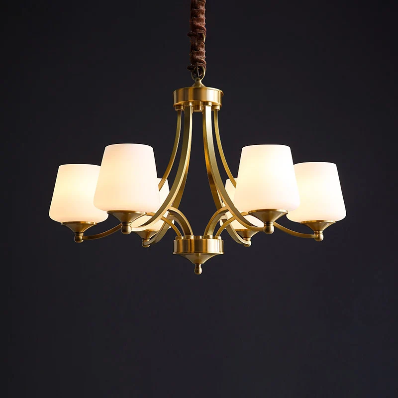 Traditionele taps toelopende hangende plafondlamp van opaline glazen kroonluchterverlichting messing Clearhalo