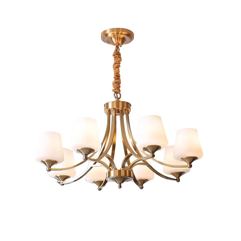 Traditionele taps toelopende hangende plafondlamp van opaline glazen kroonluchterverlichting messing Clearhalo