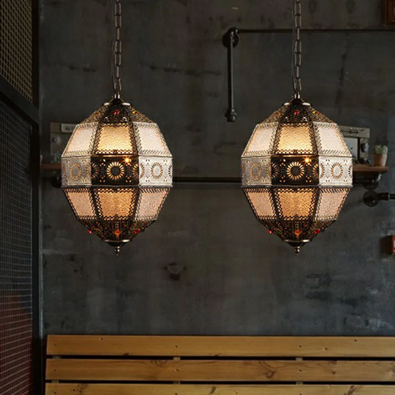 Traditionele uitgeholde hanglamp met 3 lampen en restauranthanglamp brons Clearhalo