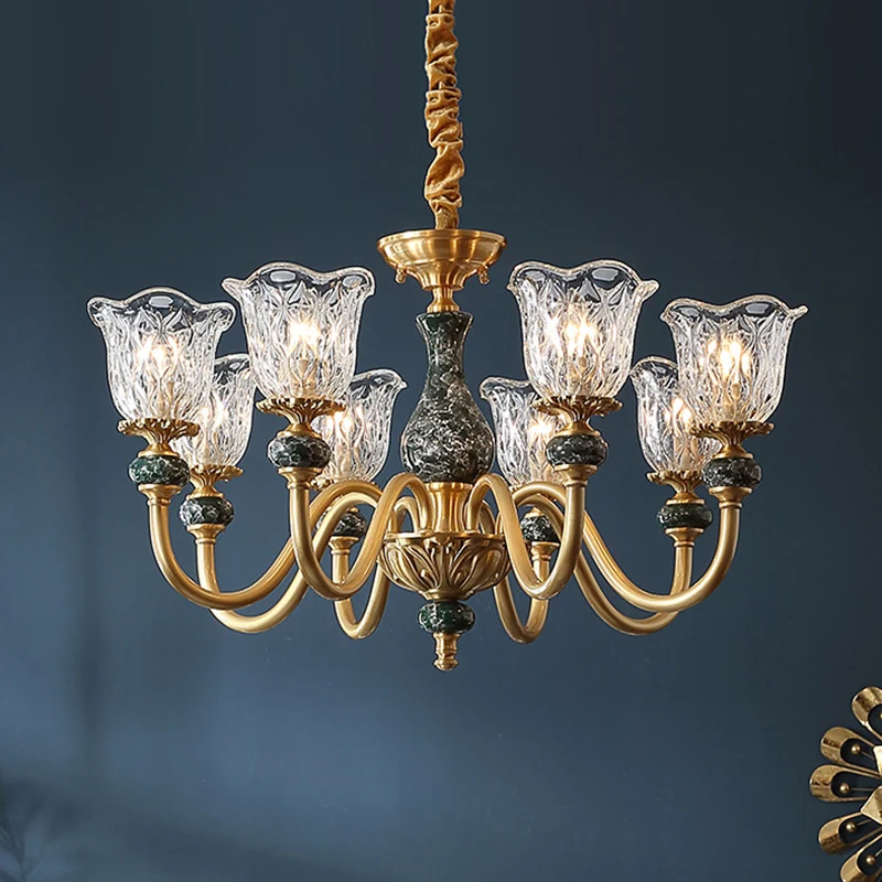 Traditionele uitlopende plafondverlichting Gesneden glazen kroonluchterlamp met rucherand messing Clearhalo
