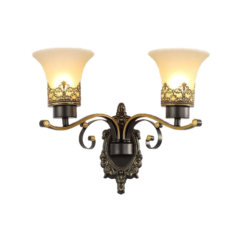 Traditionele uitlopende wandlamp 1/2-licht matglazen kap wandkandelaar licht zwart voor woonkamer Clearhalo
