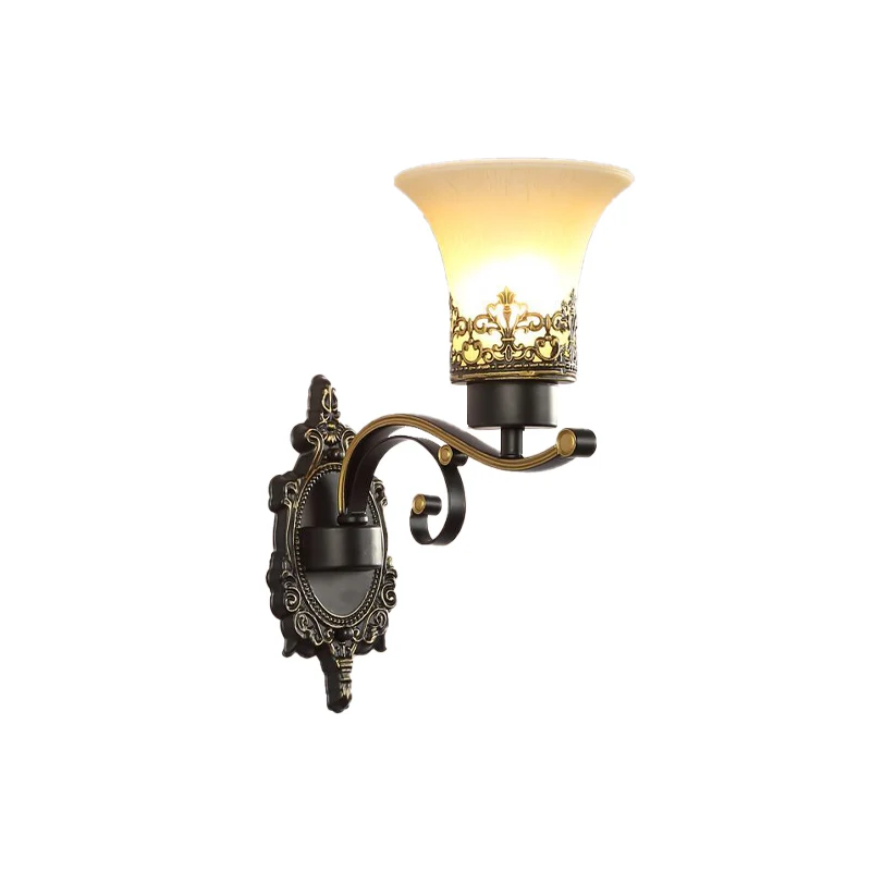 Traditionele uitlopende wandlamp 1/2-licht matglazen kap wandkandelaar licht zwart voor woonkamer Clearhalo