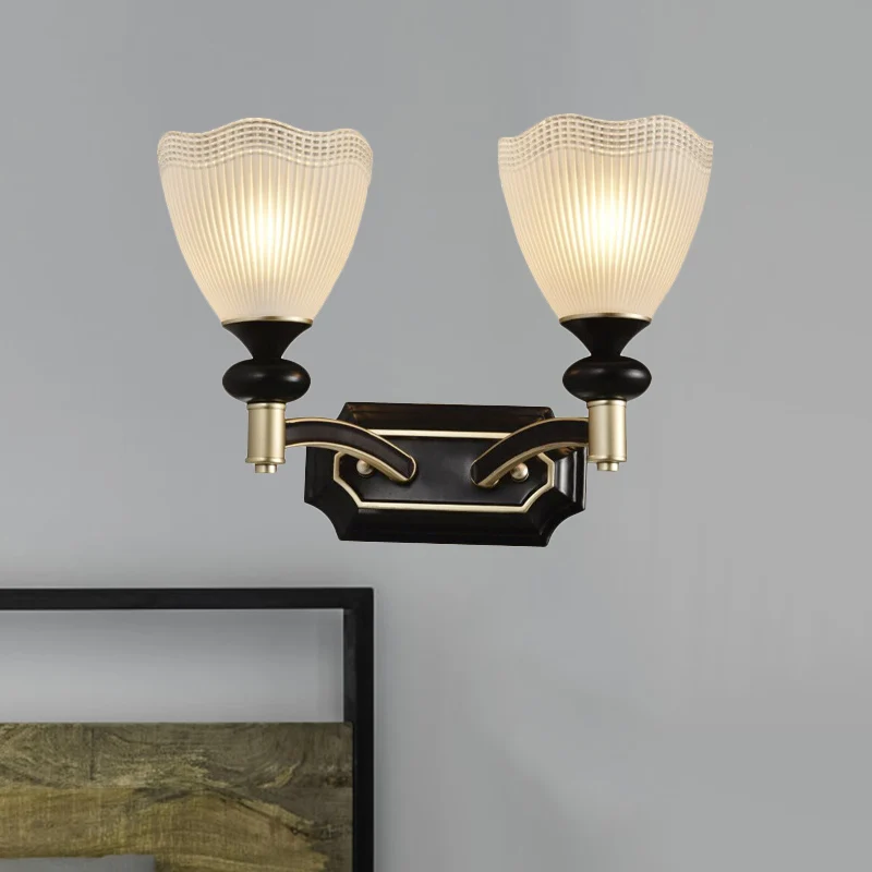 Traliewerk doorschijnende glazen kegel omhoog wandlamp boerderij 1/2 licht binnen wandmontage verlichting zwart en goud Cl...