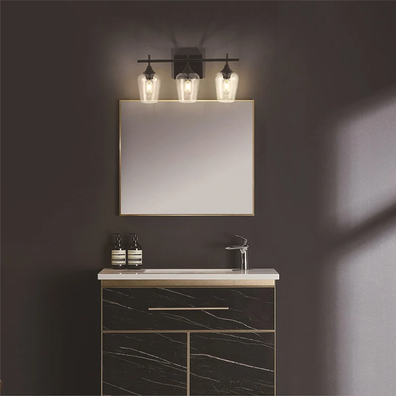 Transparante glazen bekervorm make-upspiegelverlichting Industriële stijl ijdelheidsarmaturen voor badkamer Clearhalo