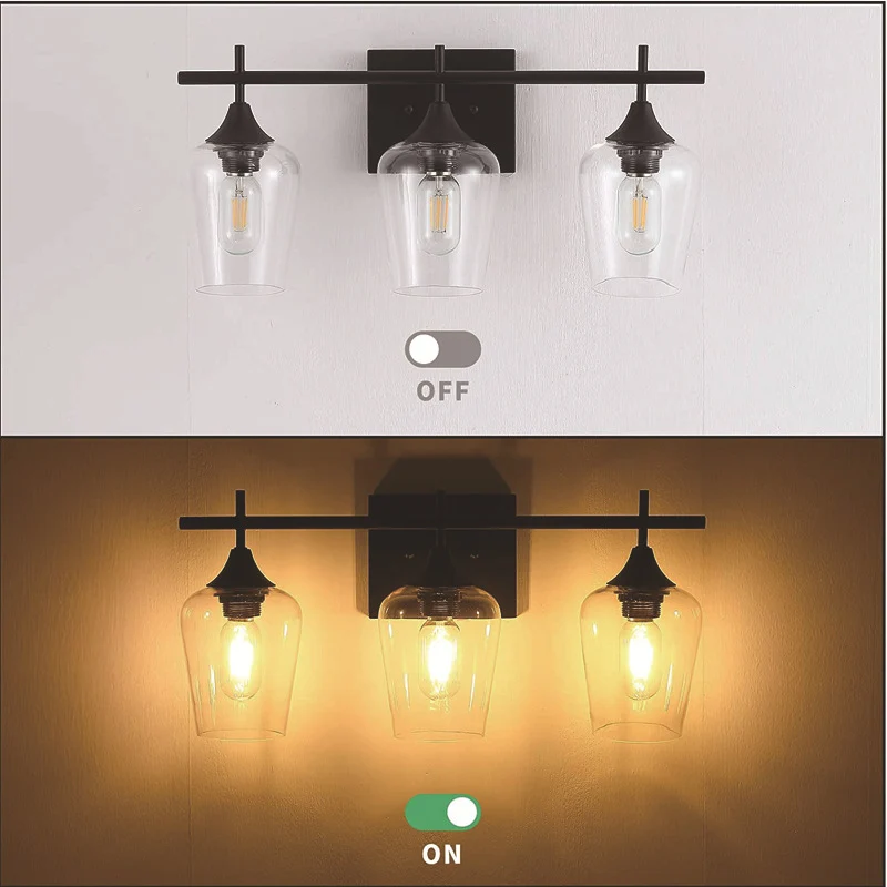 Transparante glazen bekervorm make-upspiegelverlichting Industriële stijl ijdelheidsarmaturen voor badkamer Clearhalo