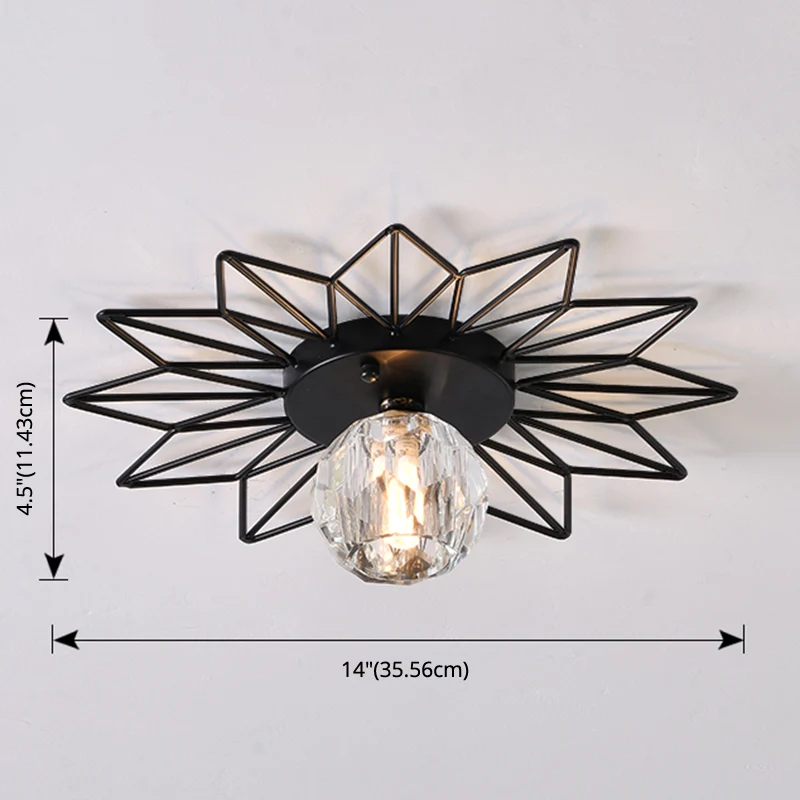 Transparante ronde semi-inbouwlamp Zonnebloem ijzeren decoratie Moderne glazen plafondlamp voor slaapkamer Clearhalo