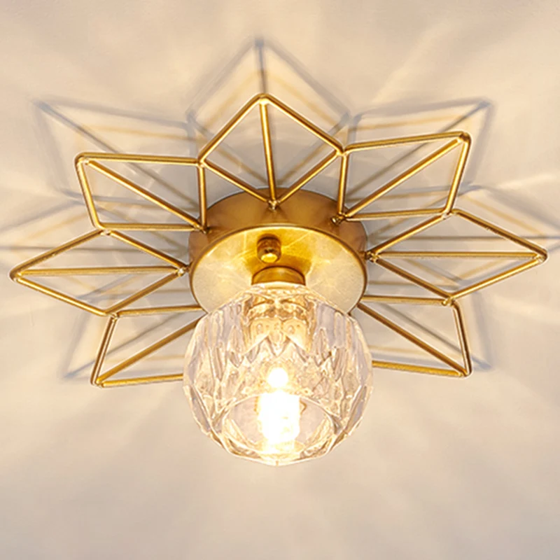 Transparante ronde semi-inbouwlamp Zonnebloem ijzeren decoratie Moderne glazen plafondlamp voor slaapkamer Clearhalo