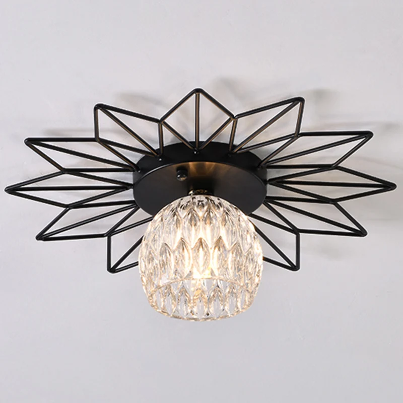 Transparante ronde semi-inbouwlamp Zonnebloem ijzeren decoratie Moderne glazen plafondlamp voor slaapkamer Clearhalo
