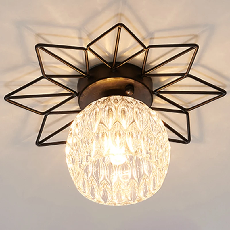 Transparante ronde semi-inbouwlamp Zonnebloem ijzeren decoratie Moderne glazen plafondlamp voor slaapkamer Clearhalo